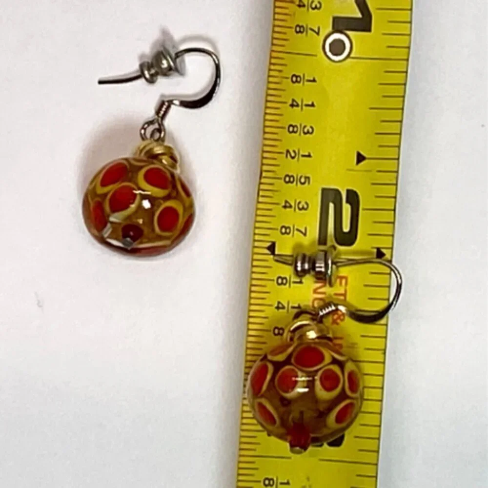 Murano Venetian Earrings Clear Glass Bead Multi‎ Color Polka Dot Dangle Hook VTG